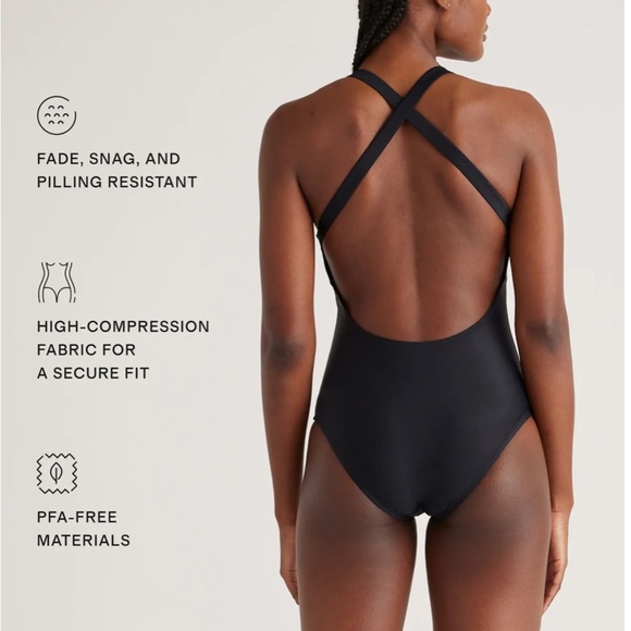 NEW Quince Women's Large Black Italian Cross-Back One-Piece Swimsuit UPF 50 - Picture 7 of 12